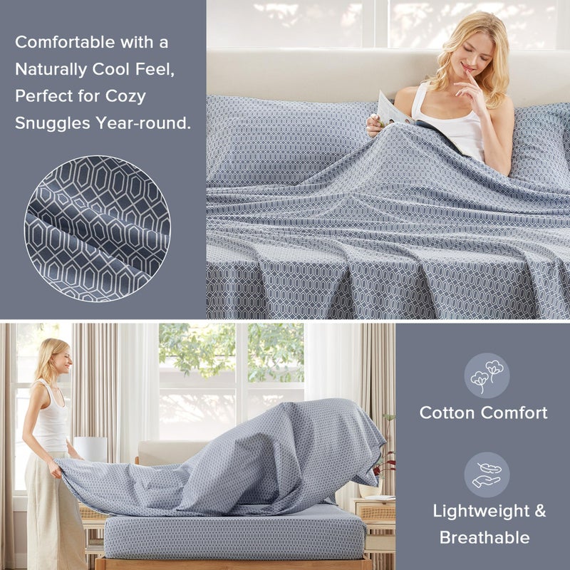 Comfort Spaces 100% Cotton Sheets Full, Breathable, Naturally Cool Cotton Sheets, Soft Cotton Bed Sheets with 14" Elastic Pocket Fits up to 16" Mattress, All Seasons Sheet Set, Diamond Blue 4 Piece - Image 3